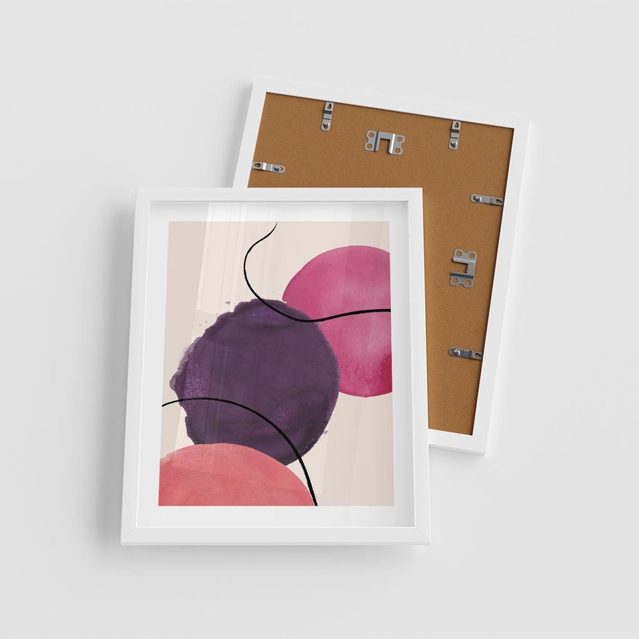 Plakat w ramie 40x50 - Migotliwe Widzenia - abstrakcyjne akwarelowe plamy, nieregularne linie - rama biała