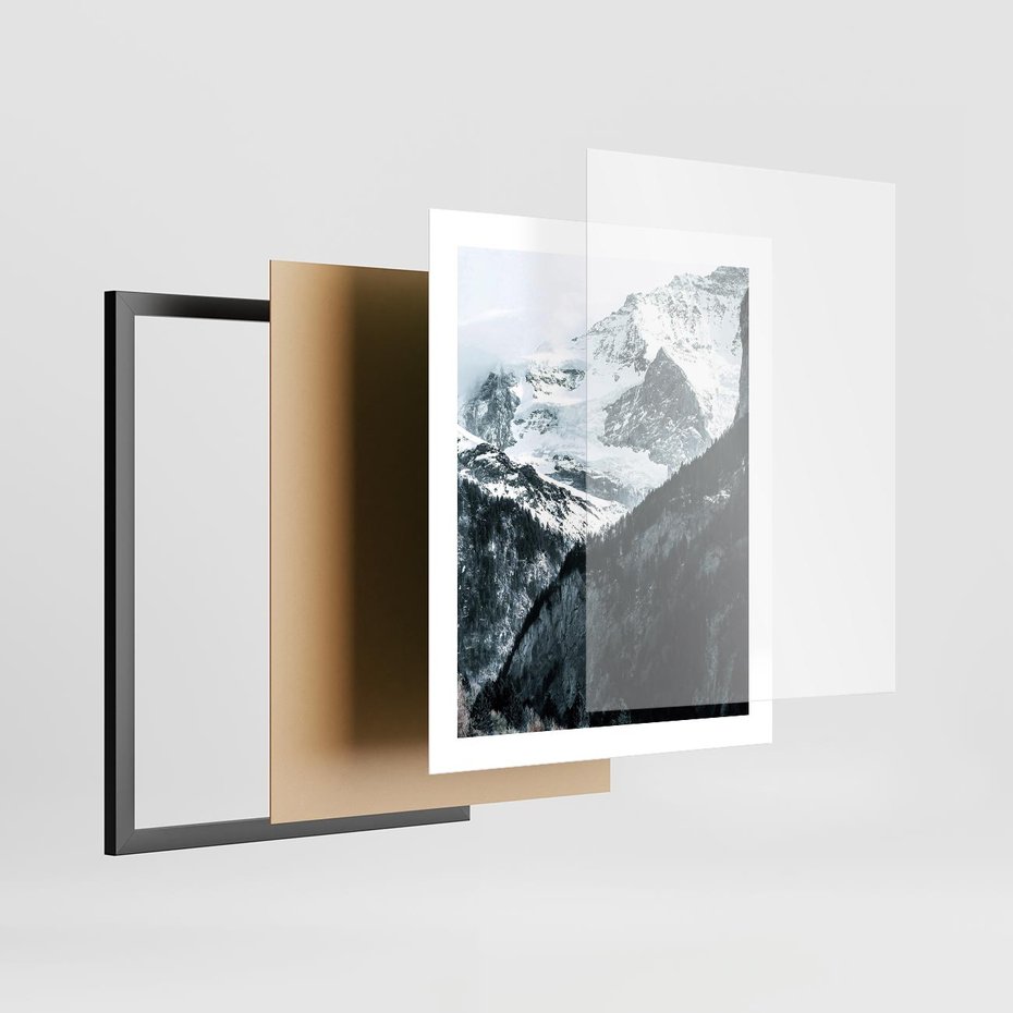 Plakat w ramie 40x50 - Góry w Zimowym Uścisku - góry, ośnieżone szczyty - rama czarna
