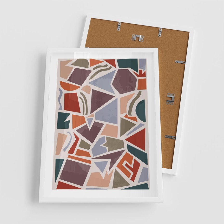 Plakat w ramie 50x70 - Intrygujące Rozbicie - gemoetryczne kształty, mozaika - rama biała