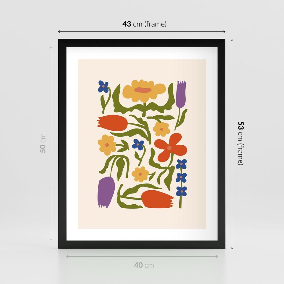 Plakat w ramie 40x50 - Minimalistyczna Harmonia - kwiaty, sztuka nowoczesna - rama czarna