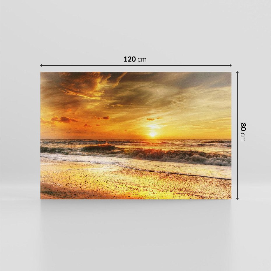 Obraz na płótnie 120x80 - Plaża Morza i Fale Zachodu Słońca - plaża, morze