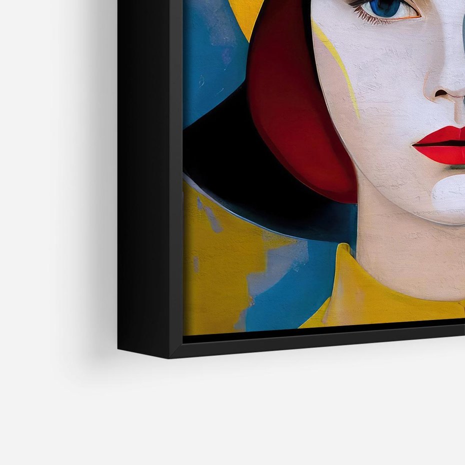 Obraz w ramie 50x50 - Kształtujące Widzenia - abstrakcyjny obraz olejny, portret twarzy kobiety - rama czarna