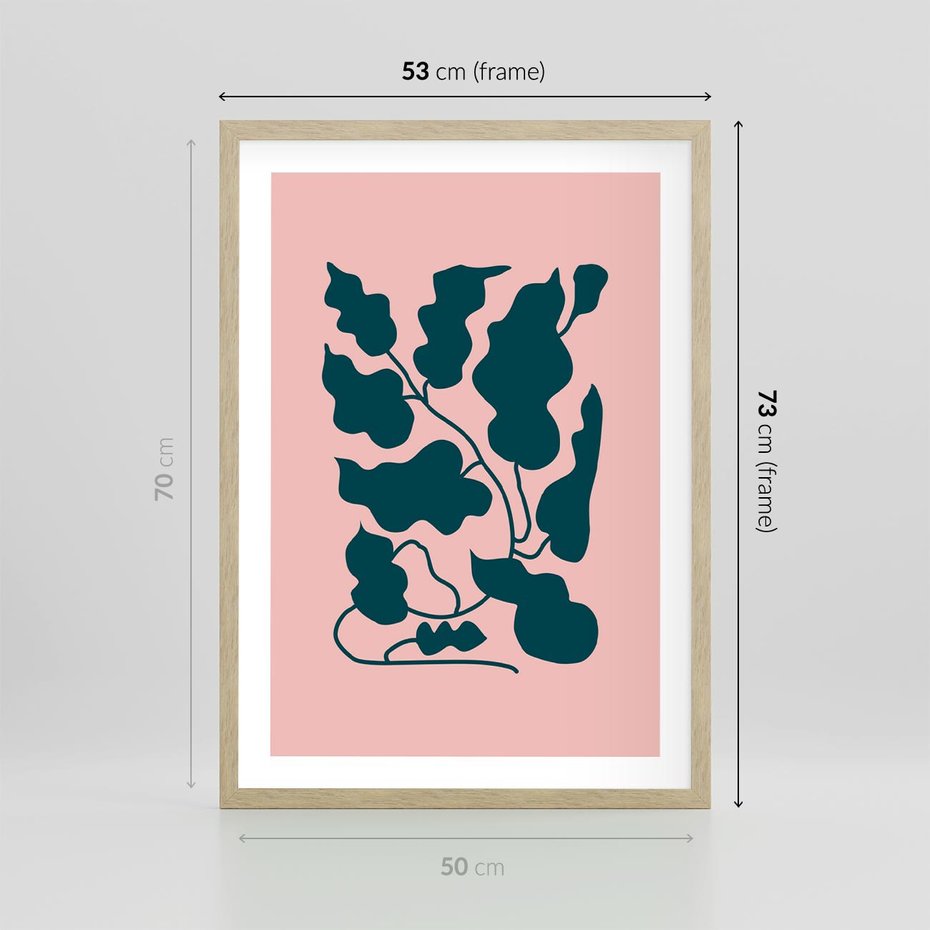 Plakat w ramie 50x70 - Kształty Nieznanego Świata - abstrakcyjne liście, boho styl - rama drewno
