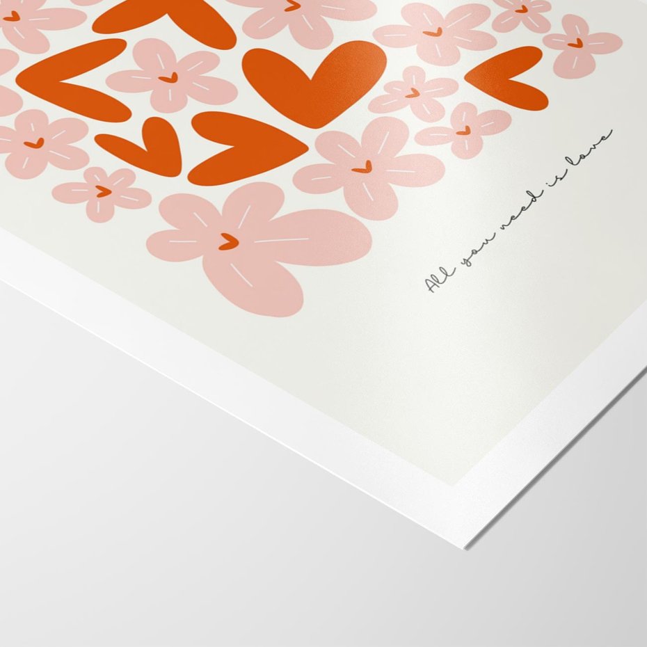 Plakat bez ramy 50x70 - Miłość w Kompozycji - grafika, kompozycja kwiaty i serca