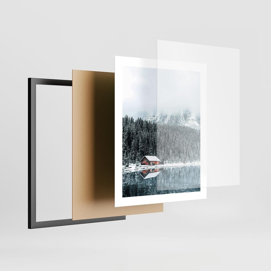 Plakat w ramie 40x50 - Biały Domek - domek w górach, zima - rama czarna