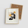 Plakat w ramie 40x50 - Elegancja w Szkicu: Stopa w Bucie na Obcasie - grafika, czarny szkic - rama drewno