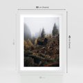 Plakat w ramie 30x40 - Górski las - stary zniszczony domek w górach, góry - rama biała