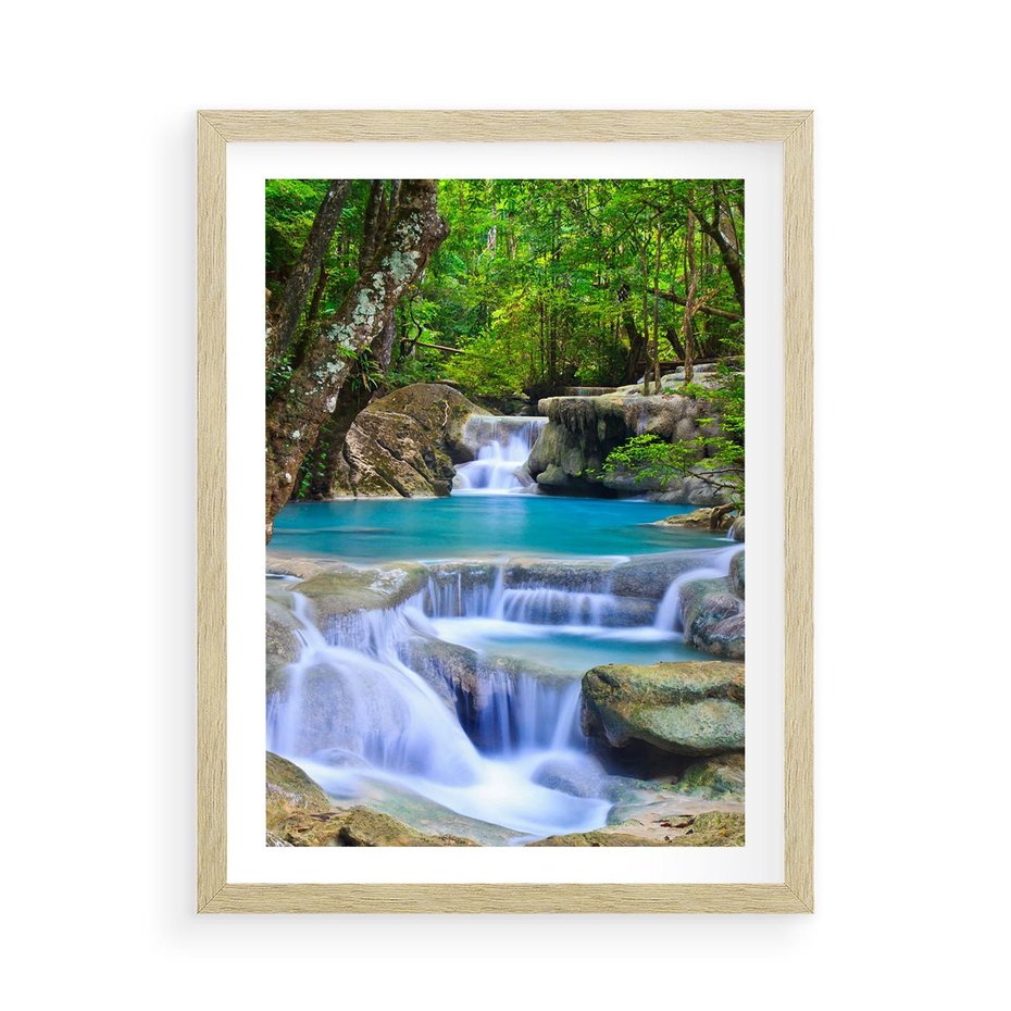 Plakat w ramie 50x70 - Siła Rzeki i Urok Wodospadu - rzeka, wodospad - rama drewno