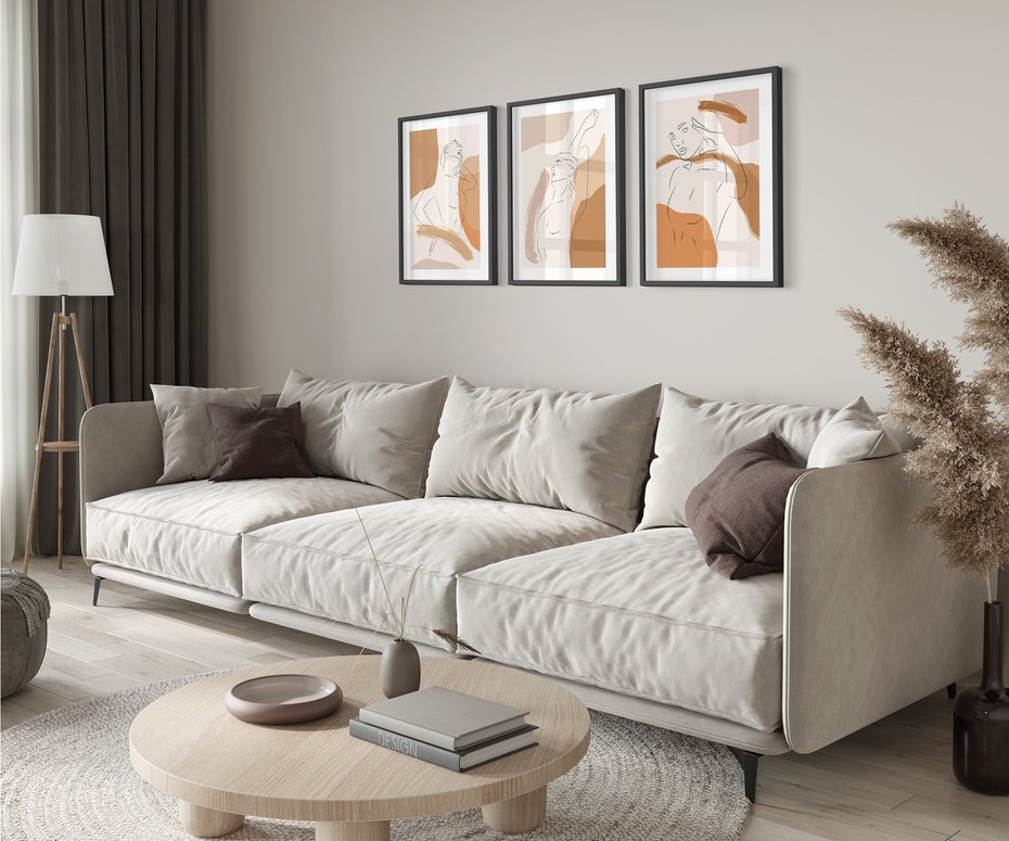 Zestaw obrazy w ramie 30x40 galeria - Kobieta, abstrakcja, one-line, nowoczesny - rama czarna