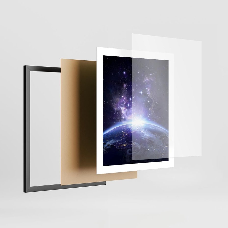 Plakat w ramie 40x50 - Podróż w kosmiczną przestrzeń - kosmos, ziemia - rama czarna