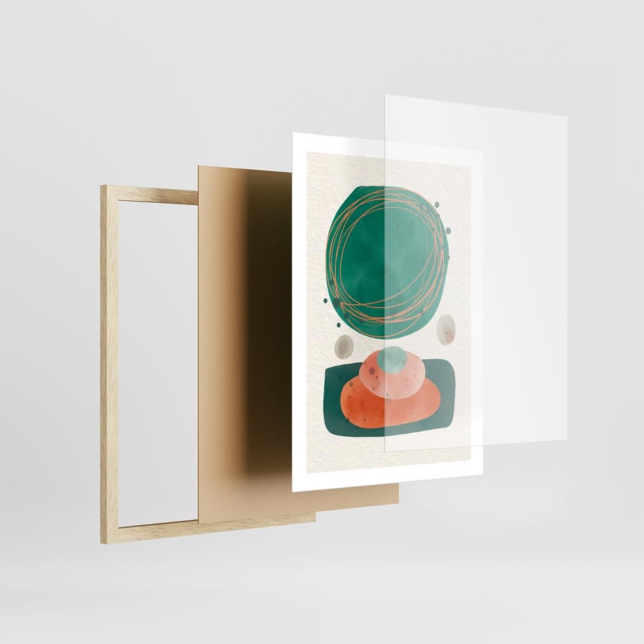 Plakat w ramie 50x70 - Rozmyte Granice - abstrakcyjne plamy, zielony - rama drewno