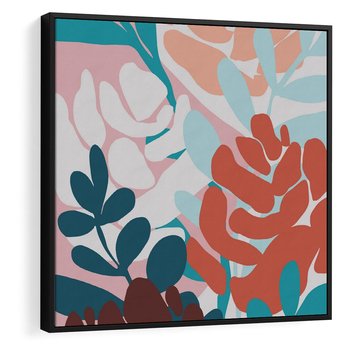 Obraz w ramie 50x50 - Impresje Kształtów - abstrakcyjna kompozycja kwiatowych form, kolor zgaszone - rama czarna