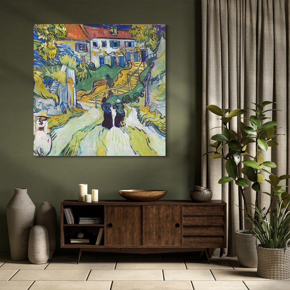 Obraz na płótnie 60x60 - "Schody w Auvers" (1890) Vincent van Gogh - Reprodukcja - reprodukcja, obraz na płótnie