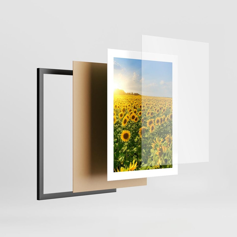 Plakat w ramie 30x40 - Idylla na łące słoneczników - łąka, słoneczniki - rama czarna