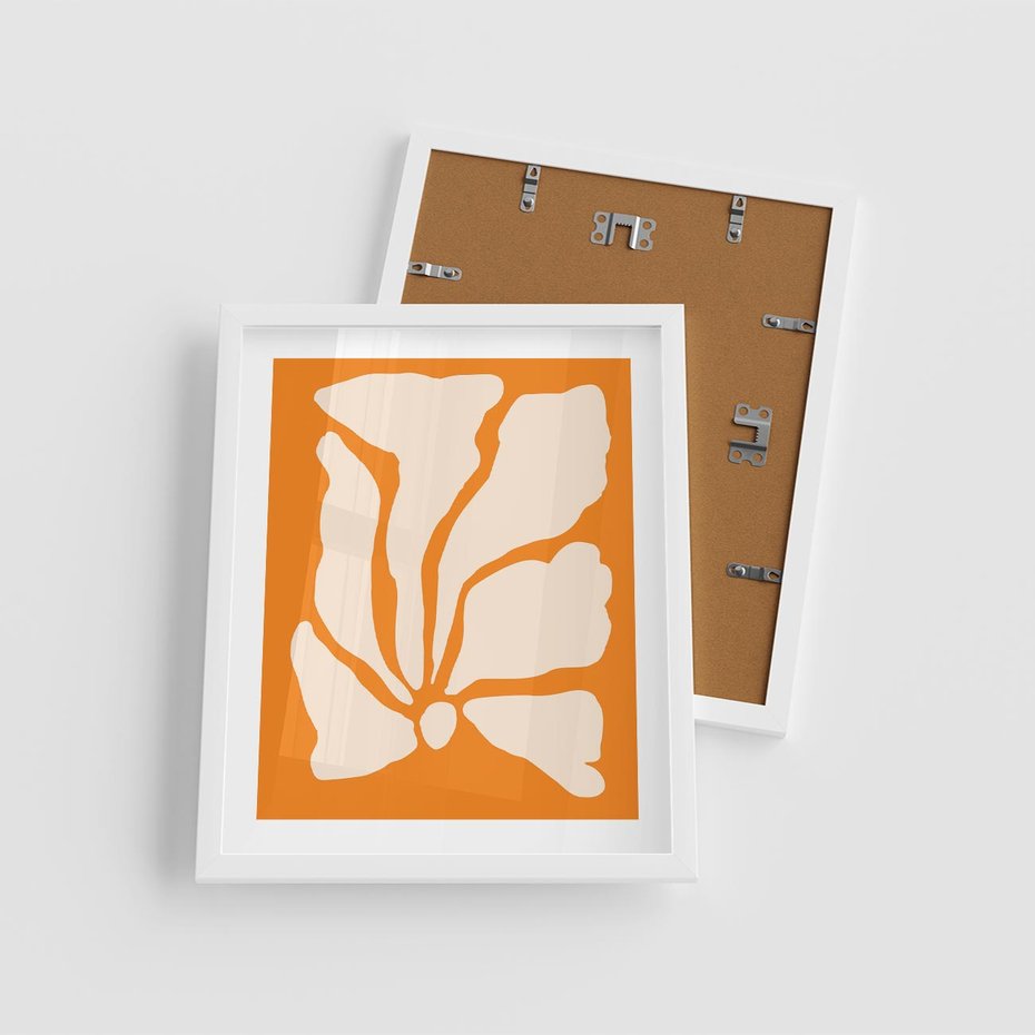 Plakat w ramie 40x50 - Wibracje Barw - abstrakcyjny boho plakat, pomarańczowe tło - rama biała