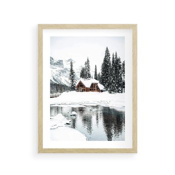 Plakat w ramie 40x50 - Urok Zimowego Krajobrazu - domek w górach, zima - rama drewno