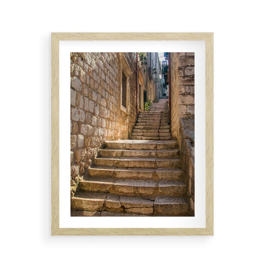 Plakat w ramie 40x50 - Uliczka: perspektywa miejskiego krajobrazu - uliczka, perspektywa - rama drewno