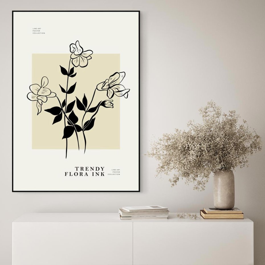 Obraz w ramie 70x100 - Malowane szkicowe tęsknoty - kwiaty, typografia - rama czarna