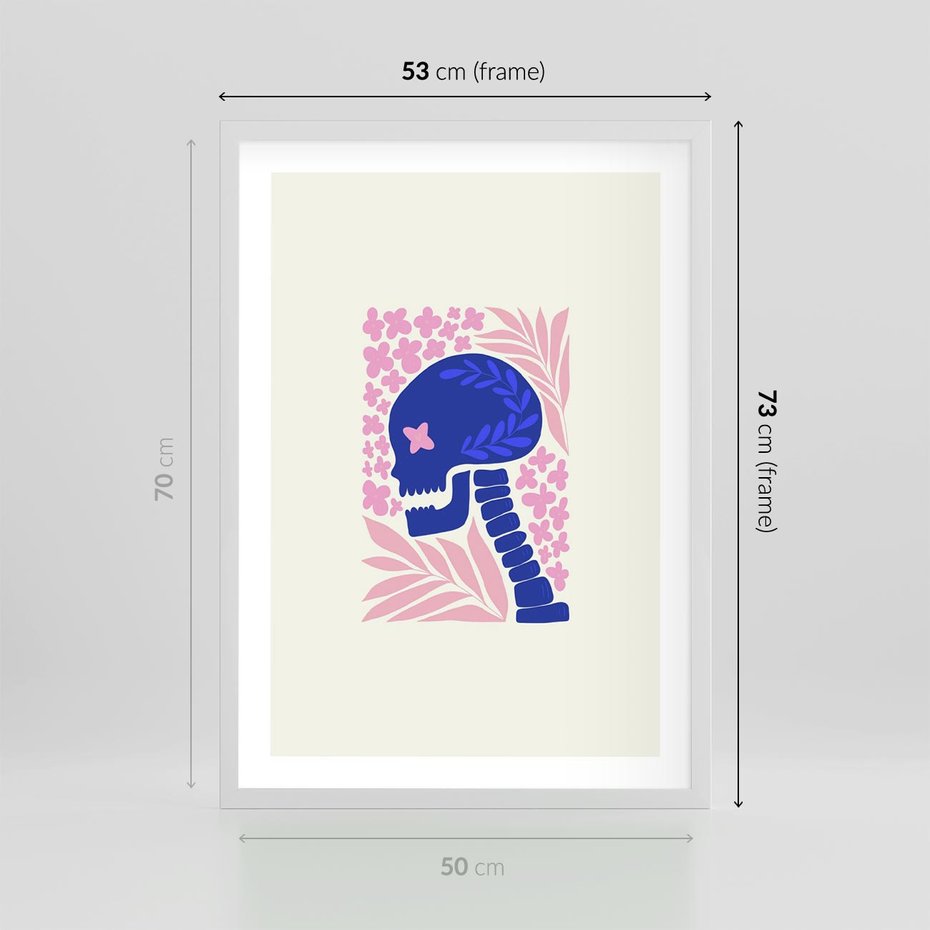 Plakat w ramie 50x70 - Żart z Czaszką - abstrakcja, sztuka nowoczesna - rama biała