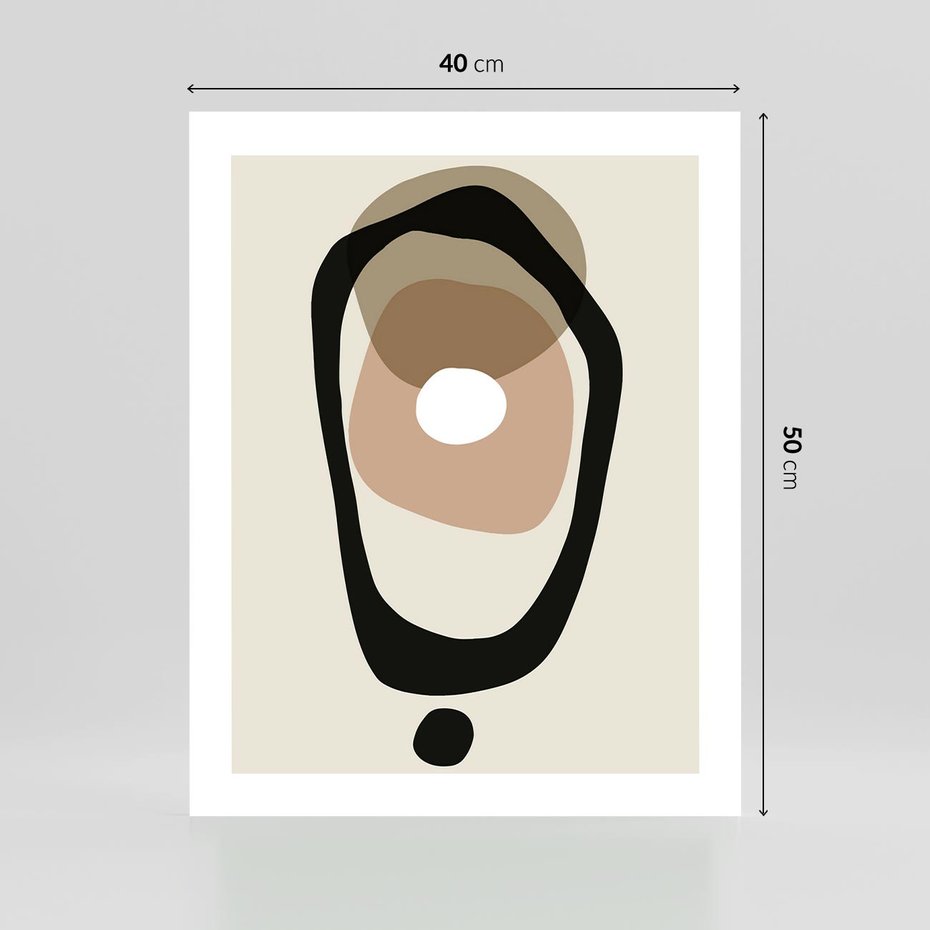 Plakat bez ramy 40x50 - Intrygujące Zaskoczenia - beżowa abstrakcyjna kompozycja, czarny akcent