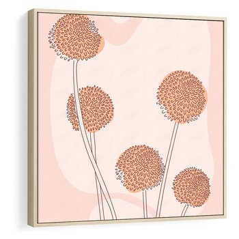 Obraz w ramie 50x50 - Rozkwitające Emocje - minimalistyczny plakat, pudrowe kwiaty - rama drewno