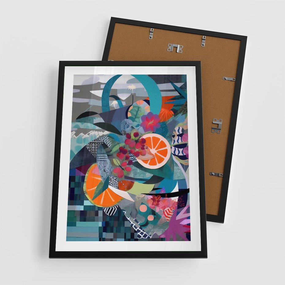 Plakat w ramie 50x70 - Migocące Widoki Harmonii - abstrakcyjny obraz, jak picasso - rama czarna