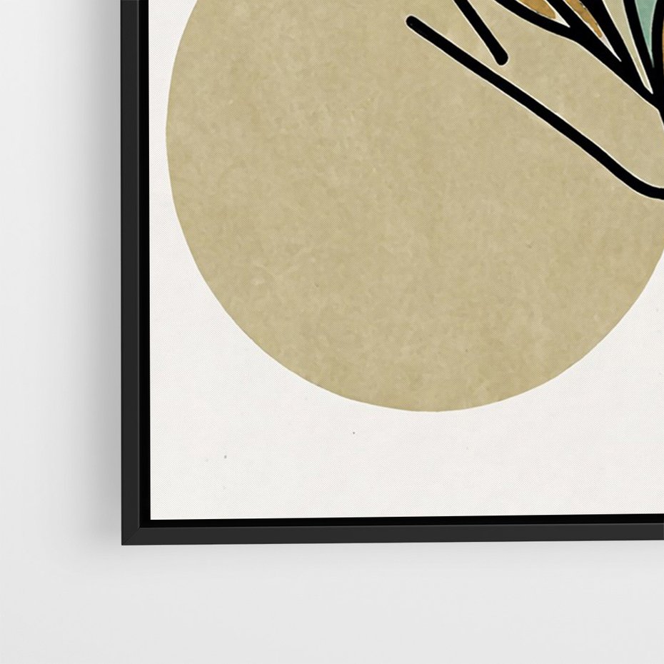 Obraz w ramie 70x100 - Migocące Ścieżki Wizji - abstrakcyjny obraz boho, liście - rama czarna