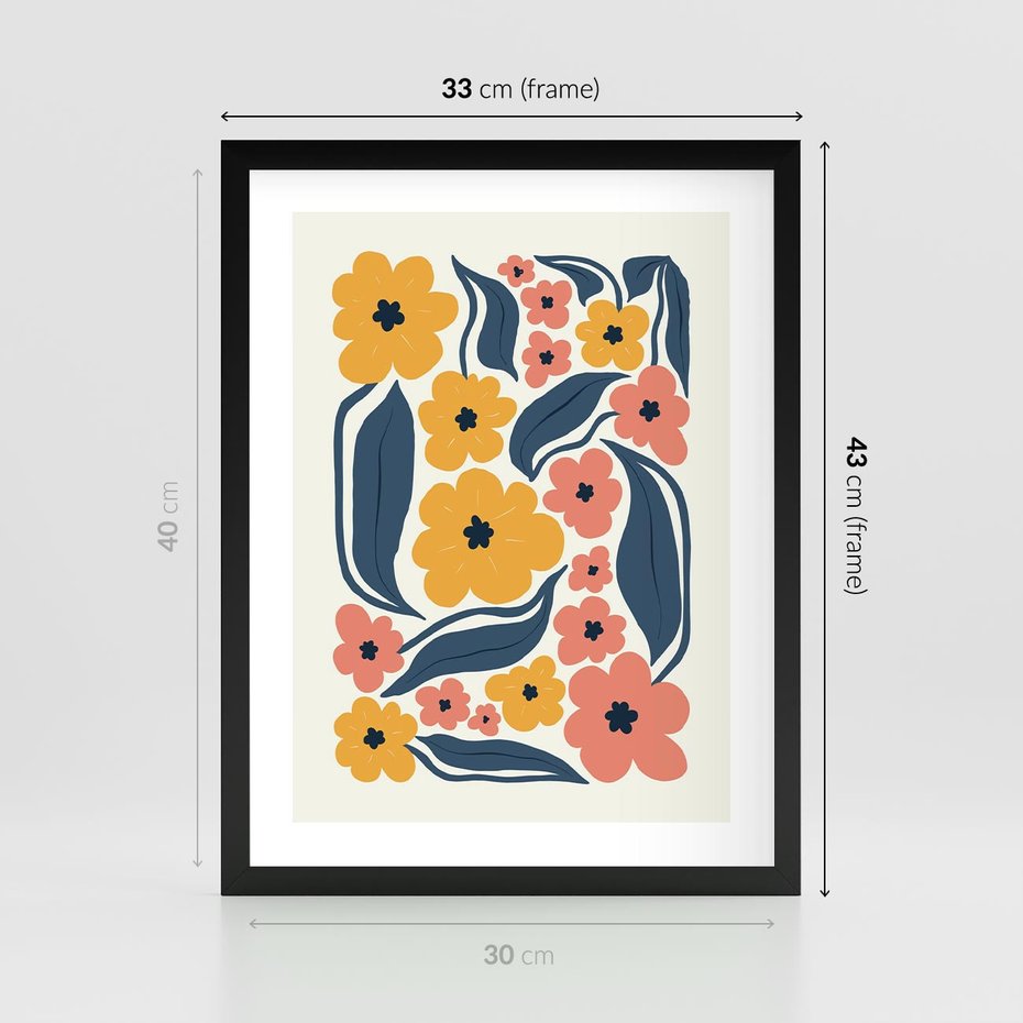 Plakat w ramie 30x40 - Pastelowe Impresje - pastelowe kwiaty, abstrakcyjna kompozycja - rama czarna