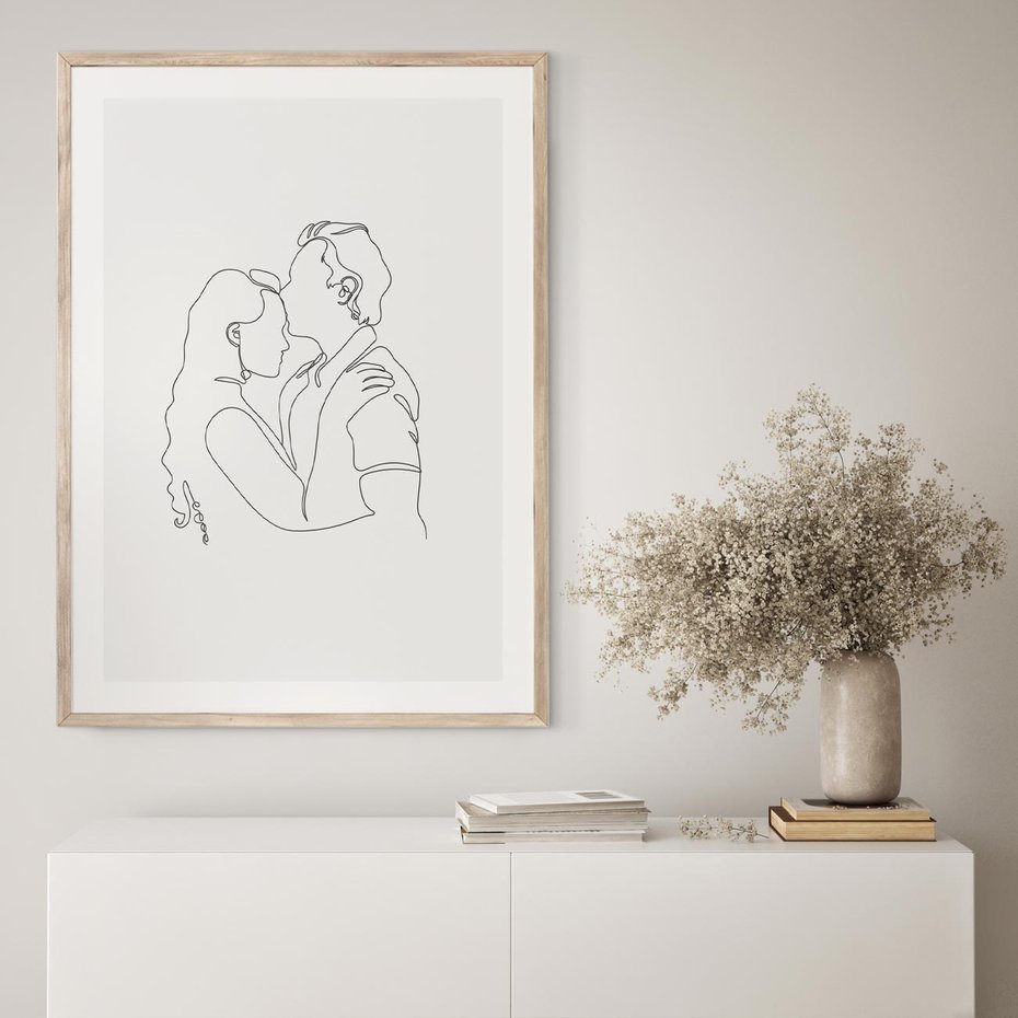 Plakat w ramie 30x40 - Wewnętrzne Emocje - para zakochanych, kobieta i mężczyzna - rama drewno