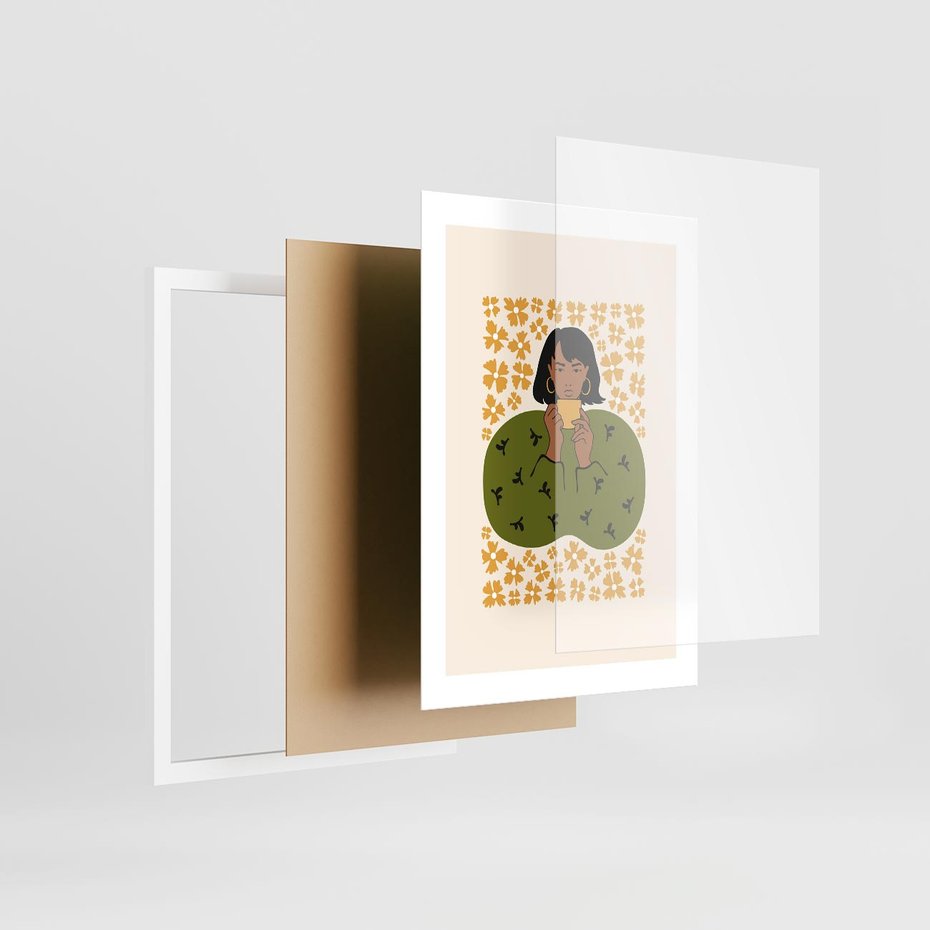 Plakat w ramie 30x40 - Wewnętrzne Fale - nowoczesny plakat, kobieta otoczona liśćmi - rama biała