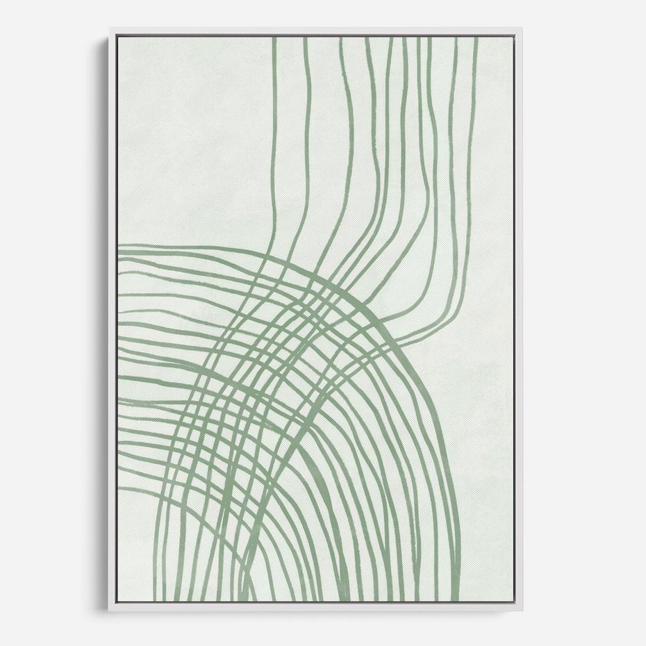 Obraz w ramie 70x100 - Migotliwa Spokojna Zieleń - zielony plakat, abstrakcyjne splątane linie - rama biała