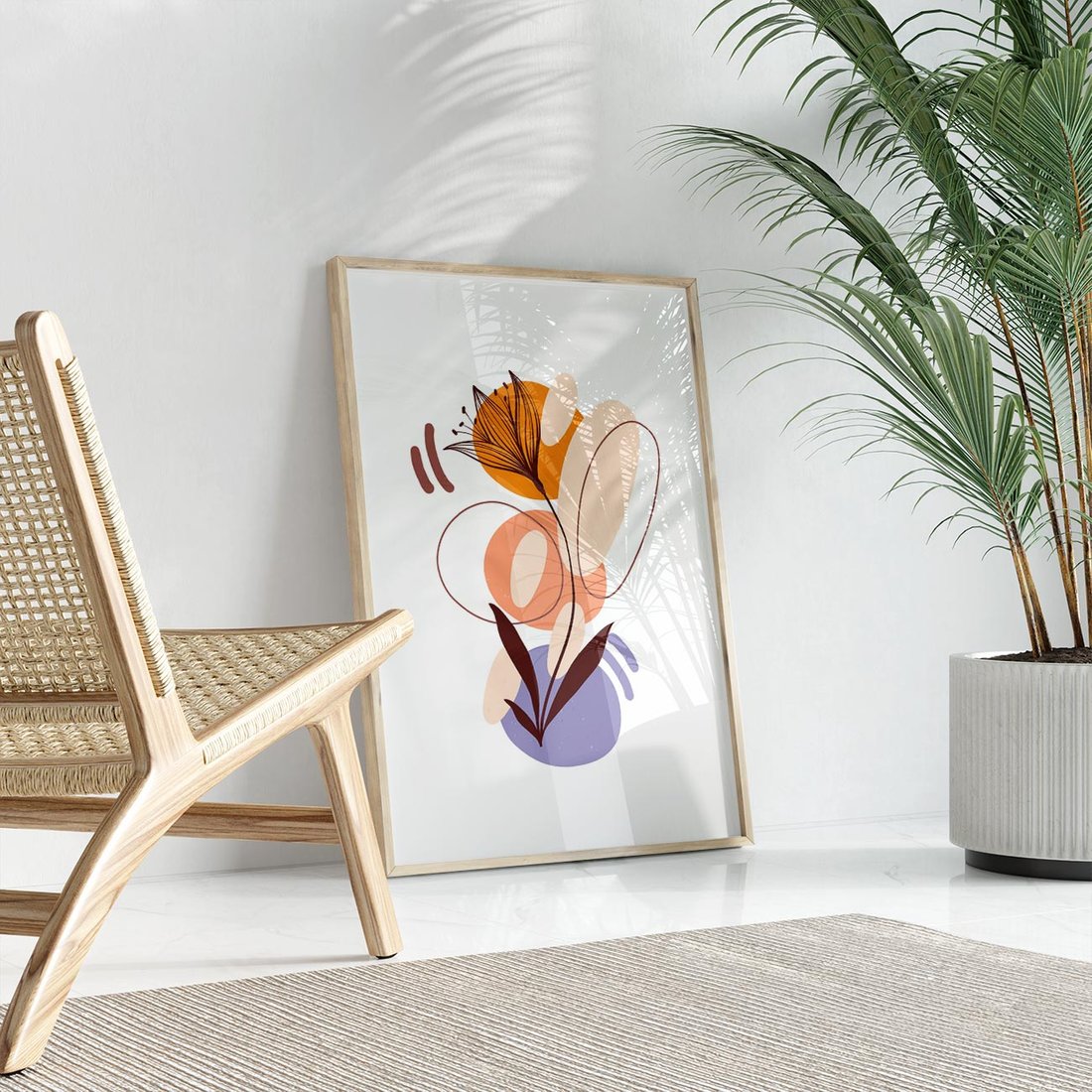 Plakat w ramie 40x50 - Kwiatowa Impresja - abstrakcyjna sztuka, plamy - rama drewno