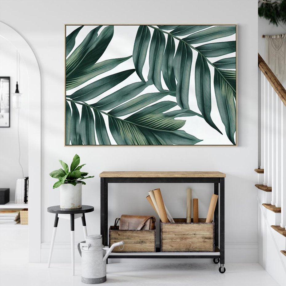 Obraz w ramie 120x80 - Ruchome liście czasu - liście palmy, tropikalne - rama drewno