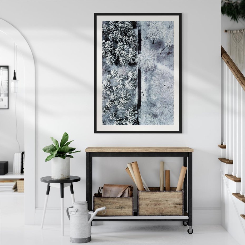 Plakat bez ramy 21x30 - Ujęcie Zimowej Szosy - zima, śnieg