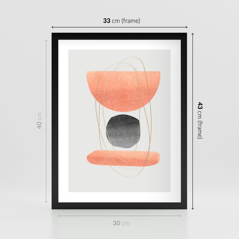 Plakat w ramie 30x40 - Abstrakcyjne Plamy z Złotymi Liniami - abstrakcja, boho plamy - rama czarna