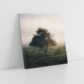 Obraz na płótnie 70x70 - Zamglona Prostota - artystyczna fotografia, samotne drzewo na zamglonej łące