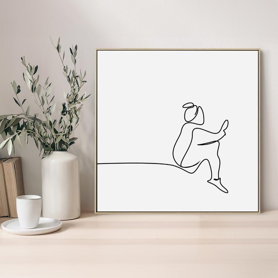 Obraz w ramie 80x80 - Linie Wewnętrznej Refleksji - line art, szkic - rama drewno