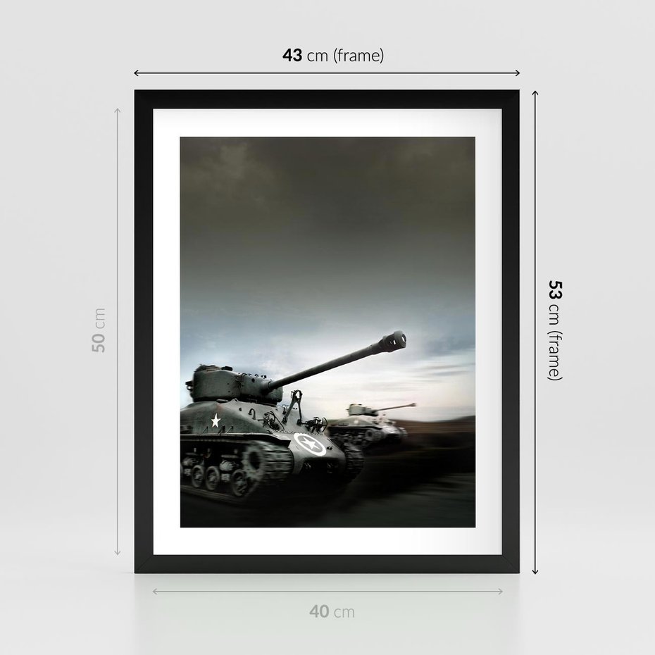 Plakat w ramie 40x50 - Siła i determinacja: czołgi wojenne - czołgi, wojna - rama czarna