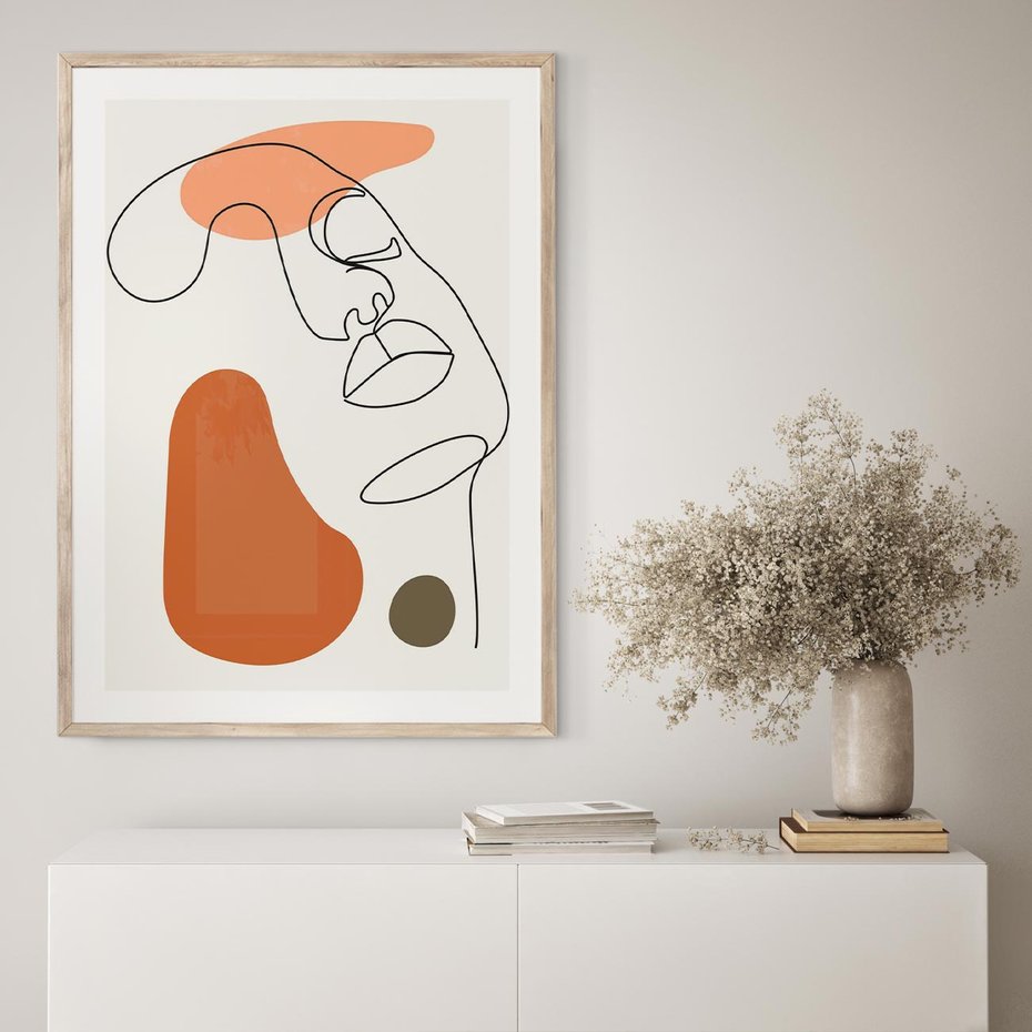 Plakat w ramie 50x70 - Twarz w Geometrycznym Stylu - nowoczesny obraz, grafika - rama drewno