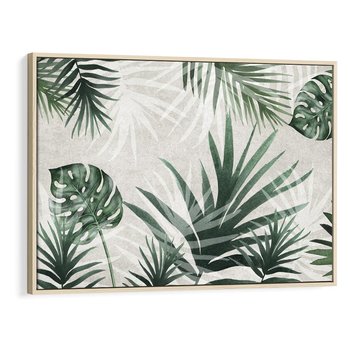 Obraz w ramie 100x70 - Tropikalne Akwarele - tropikalne liście, akwarela - rama drewno