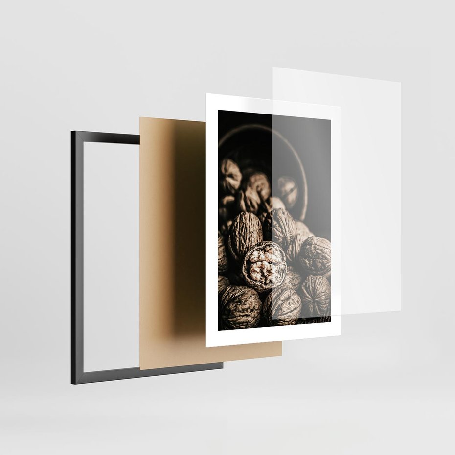 Plakat w ramie 30x40 - Orzechy Włoskie w Sepii - orzechy włoskie, fotografia retro - rama czarna