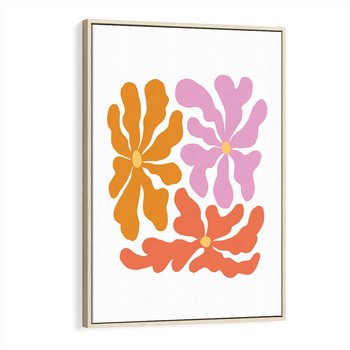 Obraz w ramie 50x70 - Rozbijające Refleksje - abstrakcyjne kolorowe kwiaty, minimlizm - rama drewno