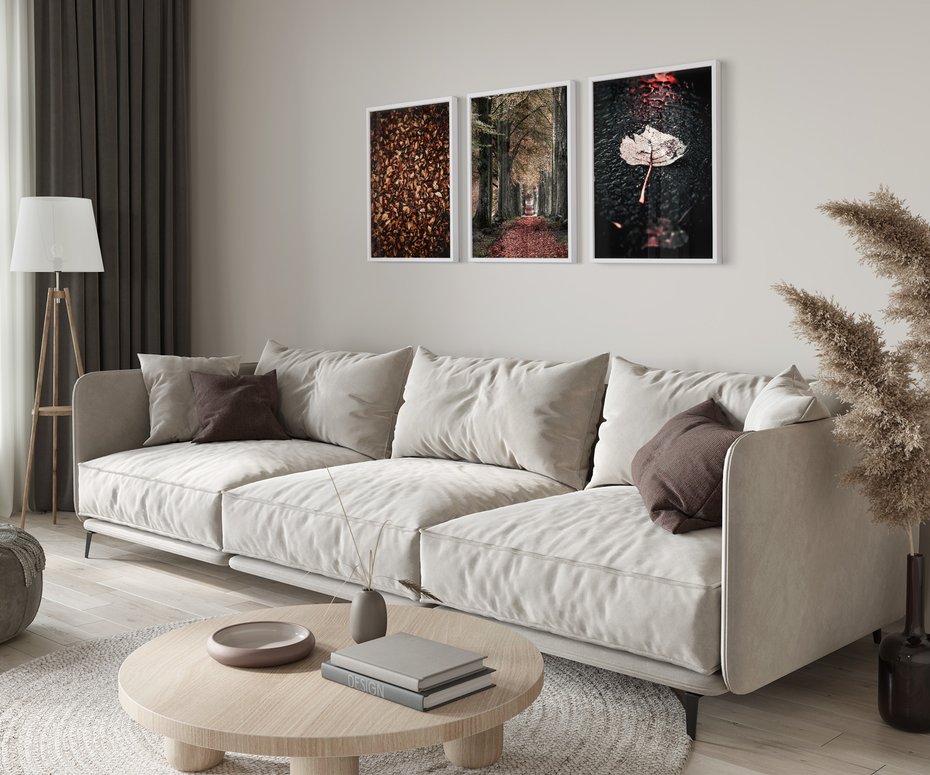 Zestaw obrazy w ramie 40x50 galeria - Jesień, ścieżka, klimatyczna - rama biała