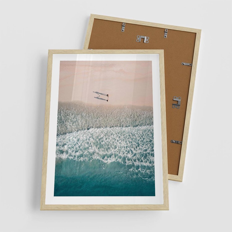 Plakat w ramie 50x70 - Turkusowe Uroki - niebieskie turkusowe morze, plaża - rama drewno