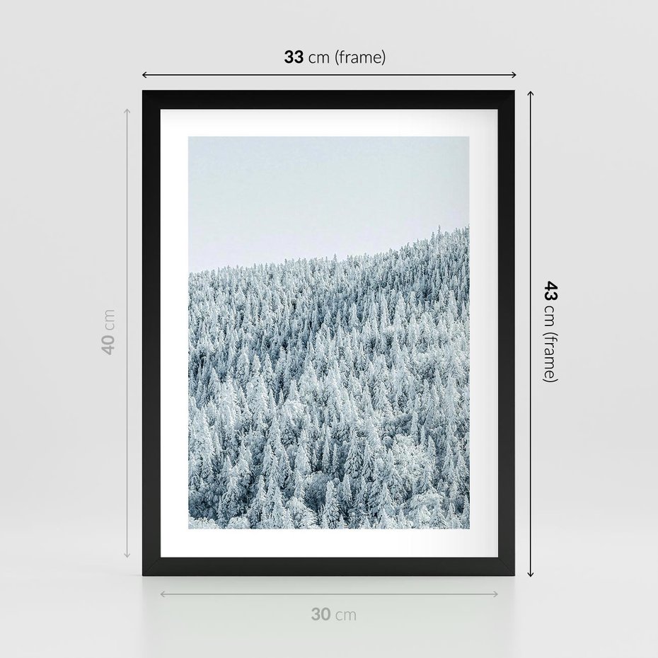 Plakat w ramie 30x40 - Cicha Zima - las, zima - rama czarna