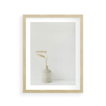 Plakat w ramie 40x50 - Sztuka Prostoty - minimalistyczny wazon, źdźbła traw - rama drewno