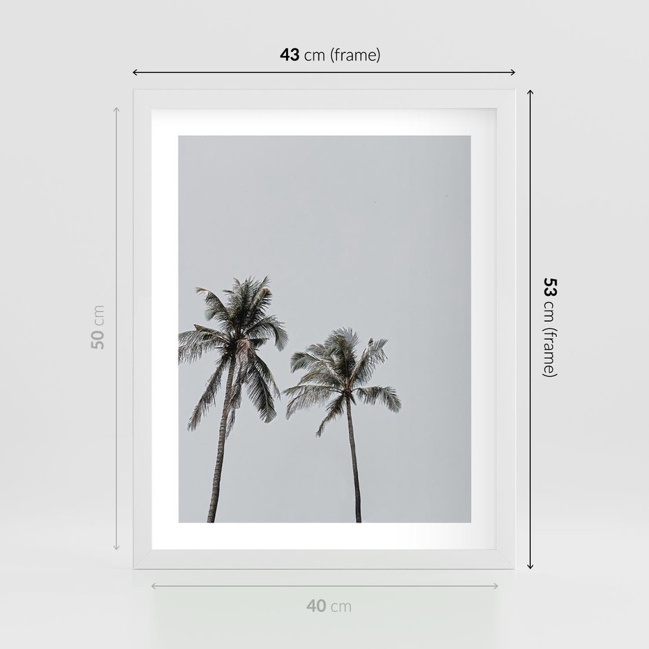 Plakat w ramie 40x50 - Tropikalny Raj: Palmy i Niebo - palmy, niebo - rama biała