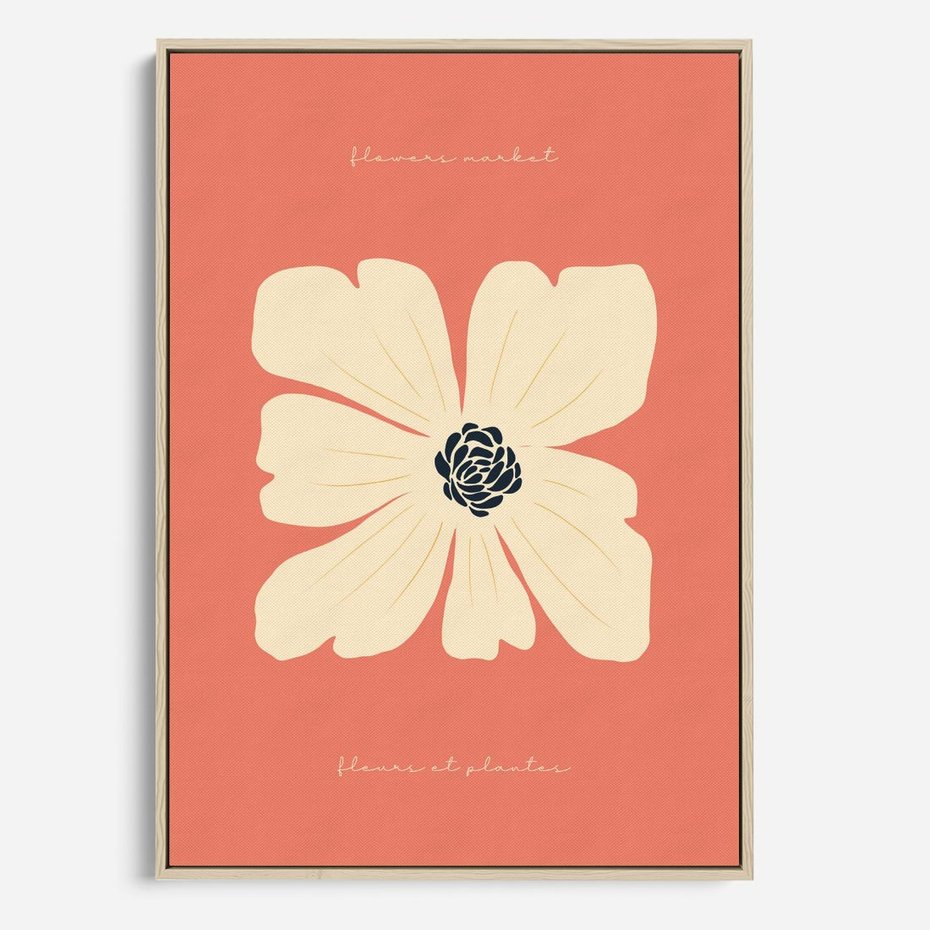 Obraz w ramie 50x70 - Malowane Kolorowe Echa - minimalistyczna grafika, biały kwiat na różowym tle - rama drewno