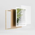 Plakat w ramie 50x70 - Tropikalne Okno - białe okiennice, zielona tropikalna roślina - rama drewno