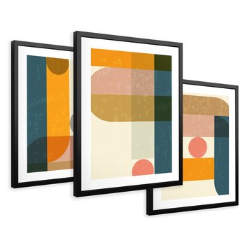 Zestaw obrazy w ramie 50x70 galeria - Retro, kolorowe, geometryczne - rama czarna